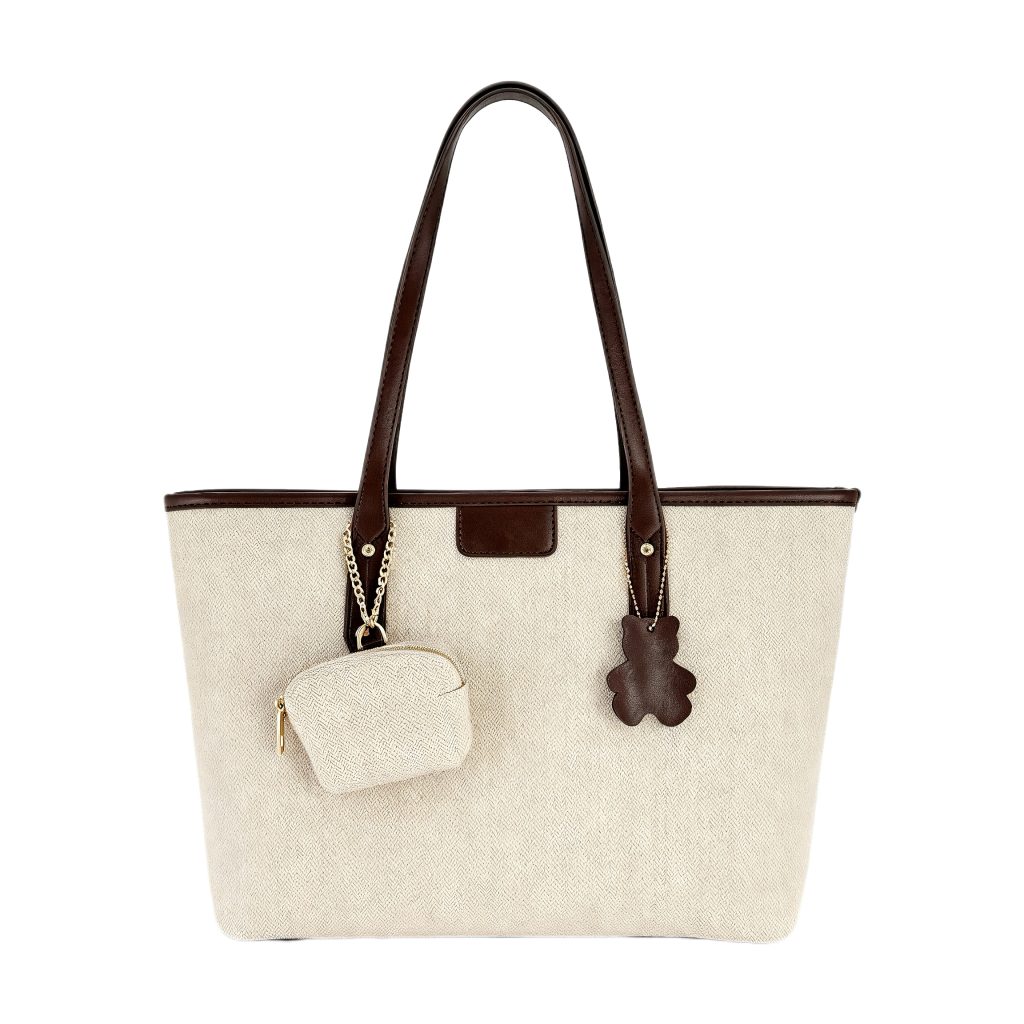 Herringbone Texture Tote Bag With Mini Pouch