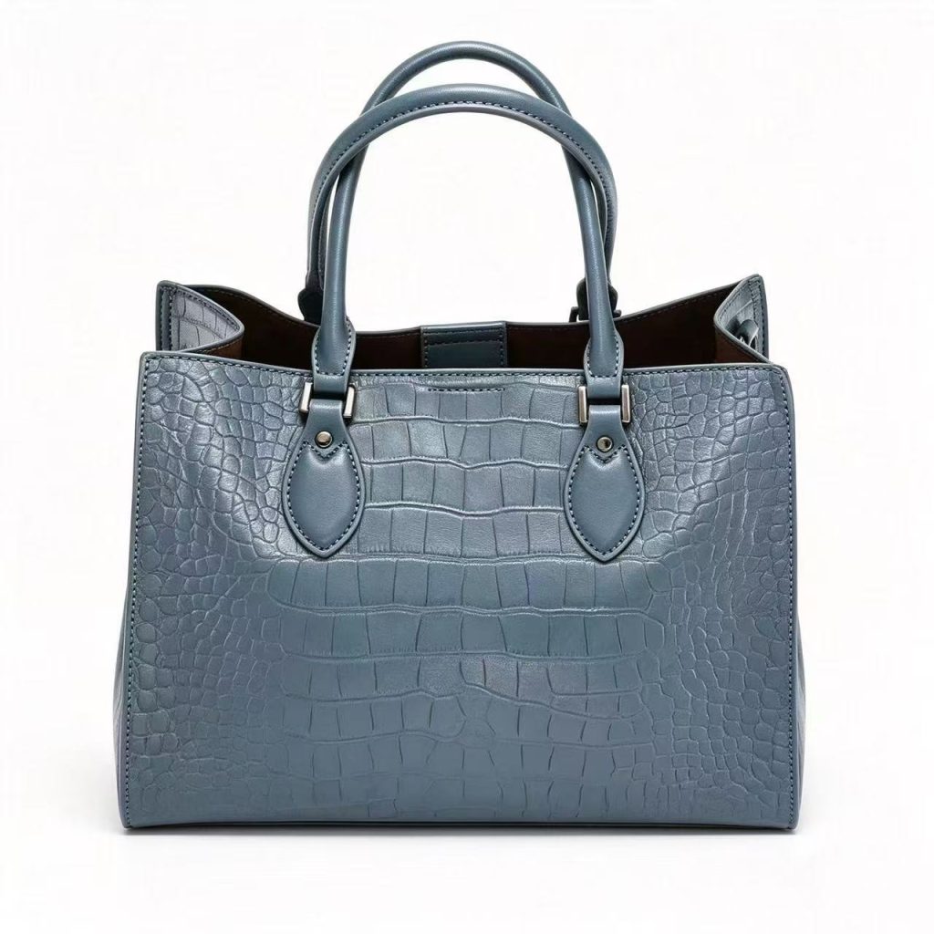 Crocodile Embossed Large Top Handle Tote Bag