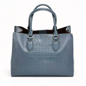 Crocodile Embossed Large Top Handle Tote Bag