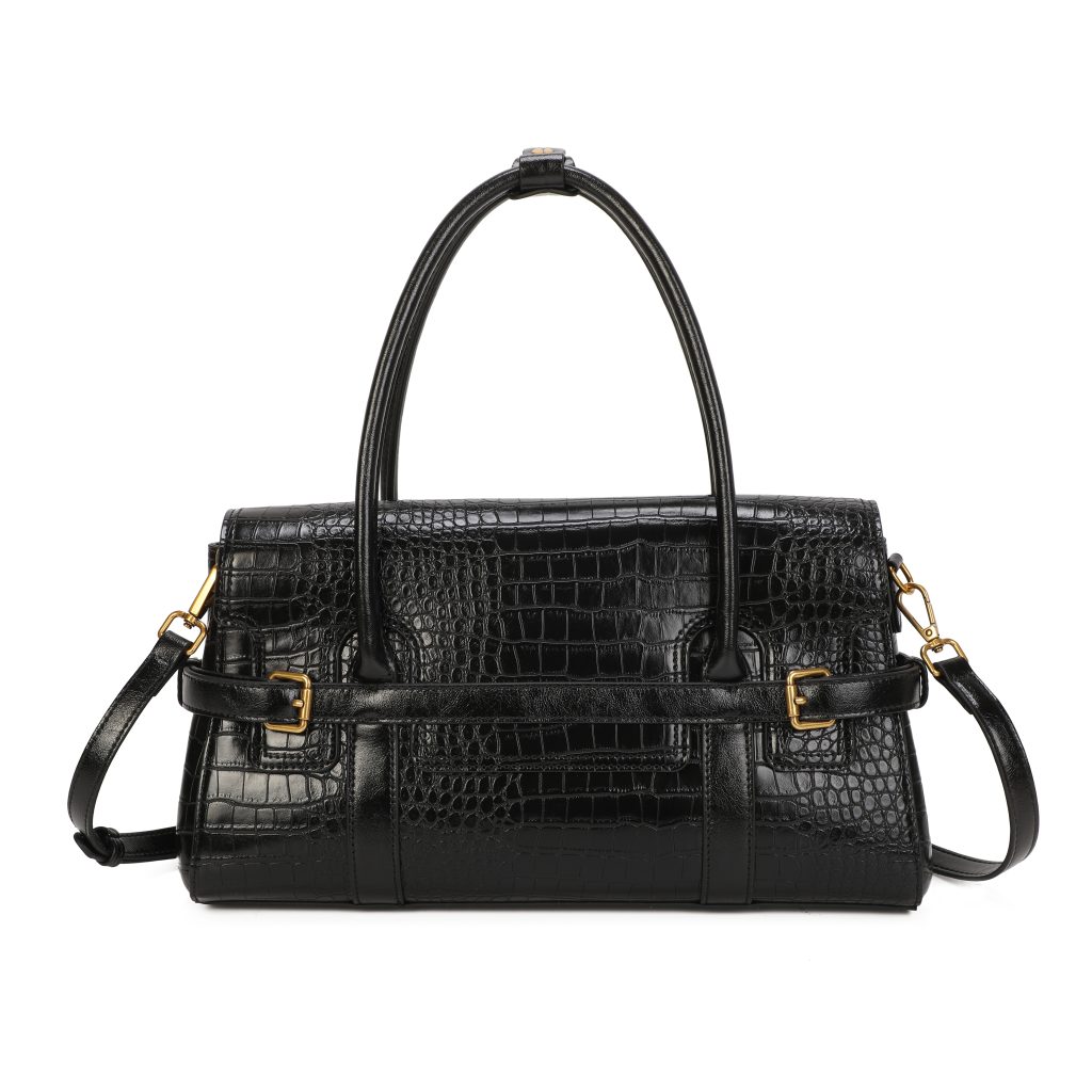 Retro Crocodile‑Embossed Shoulder Bag