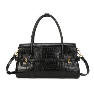 Retro Crocodile‑Embossed Shoulder Bag