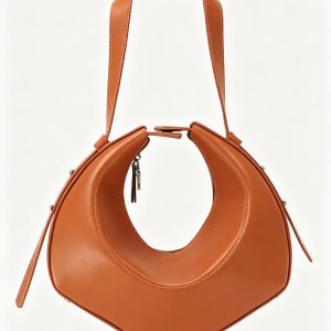 Round Cut‑Out Genuine Leather Shoulder Bag