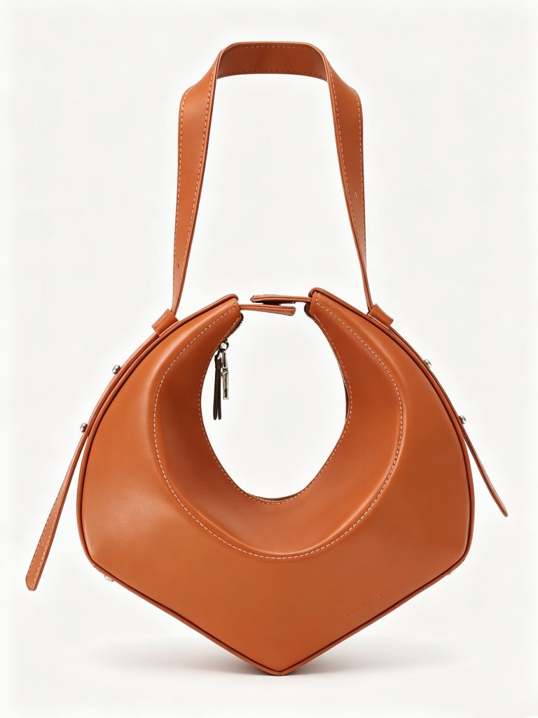 Round Cut‑Out Genuine Leather Shoulder Bag