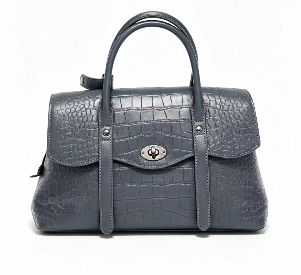 Crocodile Embossed Top Handle Satchel Bag