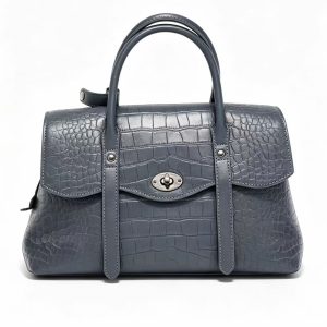 Crocodile Embossed Top Handle Satchel Bag