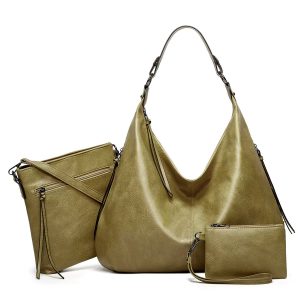 Vintage Leather‑Look 3‑in‑1 Hobo Shoulder Bag