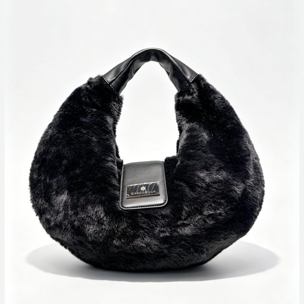 Black Furry Hobo Shoulder Bag
