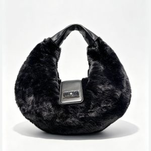 Black Furry Hobo Shoulder Bag