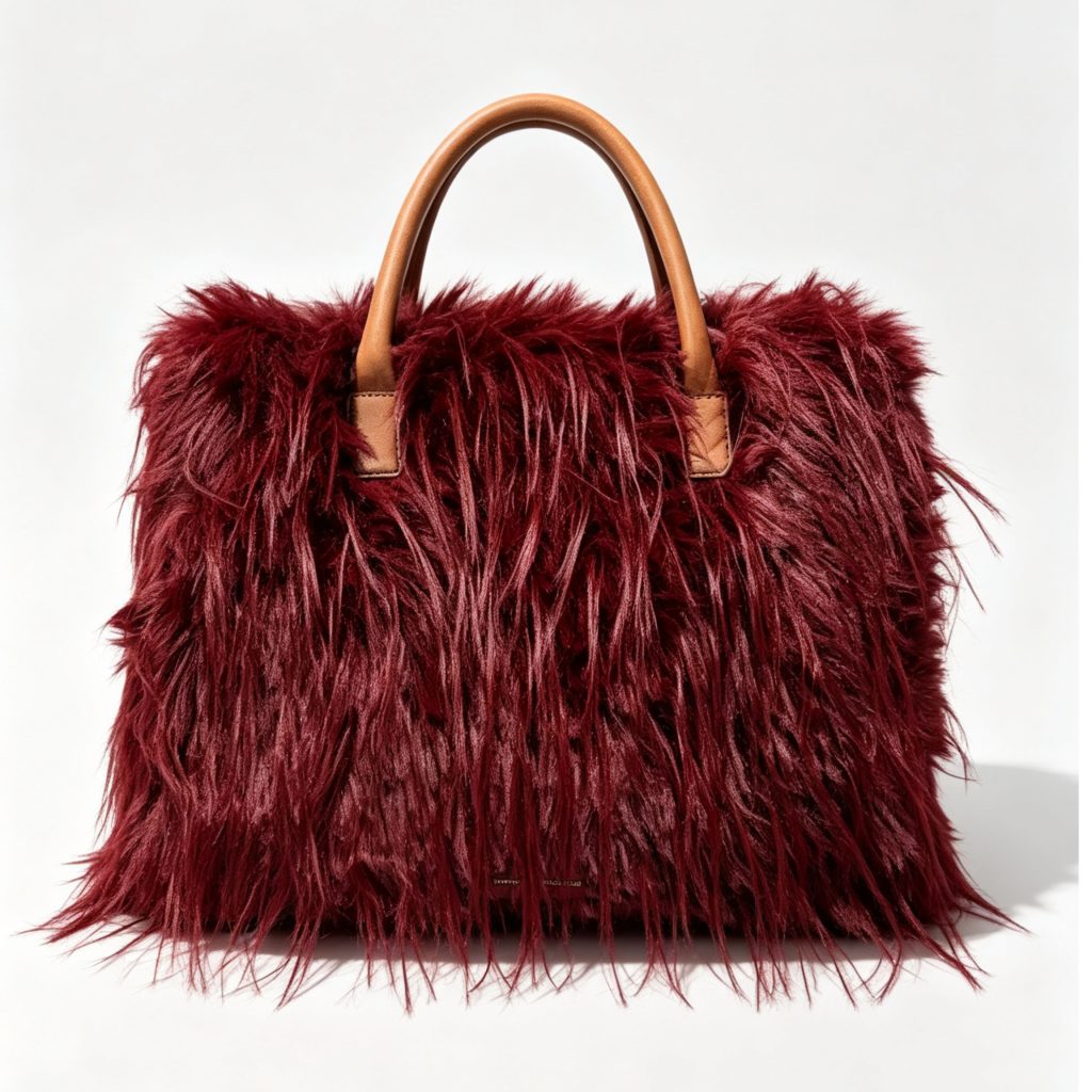 Shaggy Long‑Fur Wine Red Handbag