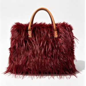 Shaggy Long‑Fur Wine Red Handbag