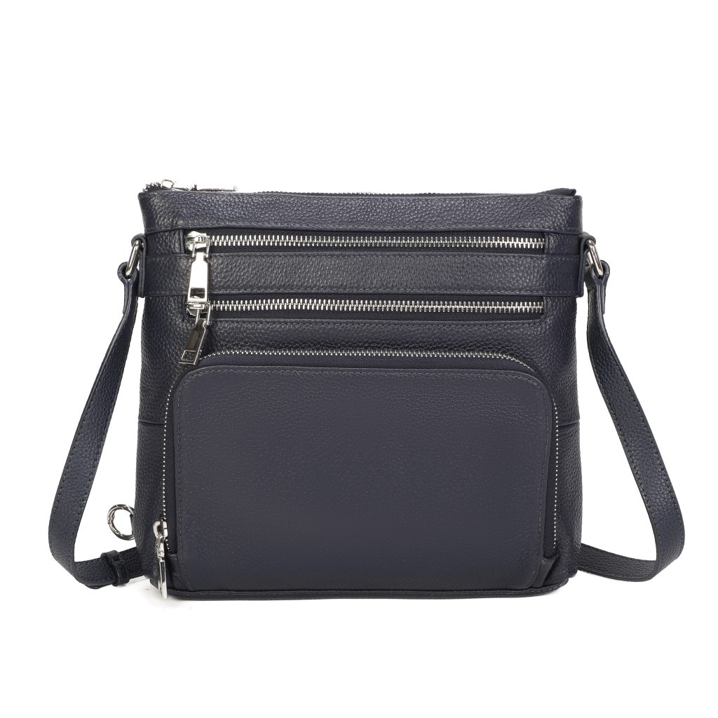 Genuine Leather Multi‑Zipper Crossbody Bag