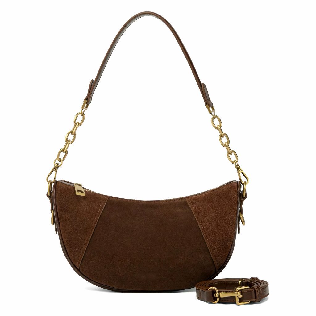 Suede Spliced Crescent Shoulder Bag
