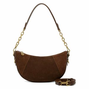 Suede Spliced Crescent Shoulder Bag