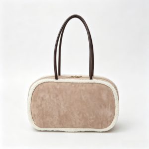 Fleece‑Trimmed Suede Boston Shoulder Bag