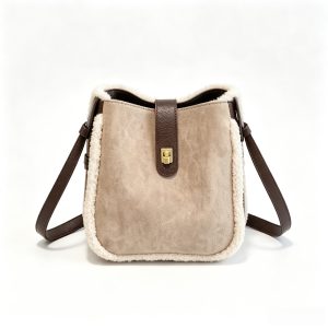 Fleece‑Trimmed Suede Bucket Crossbody Bag