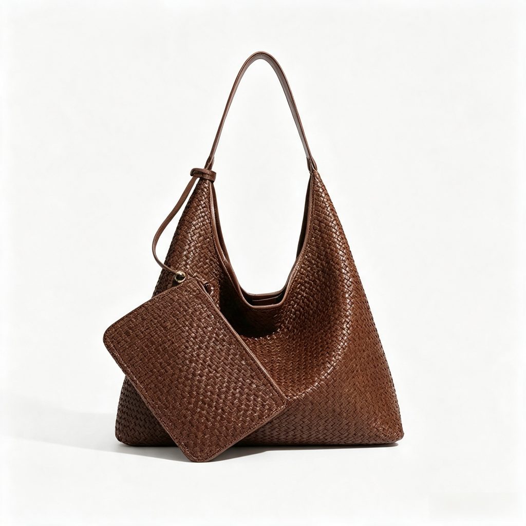 Woven Hobo Shoulder Bag With Matching Pouch