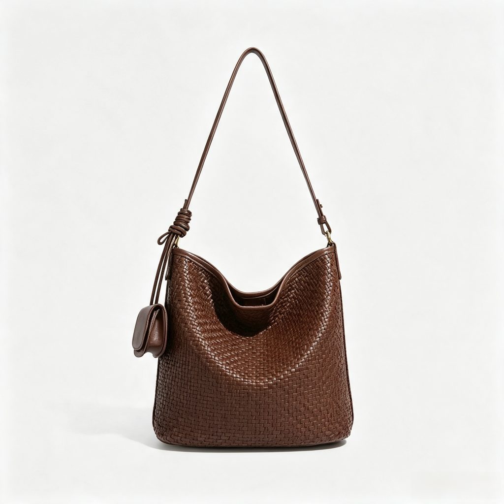 Woven Hobo Shoulder Bag With Leather Charm