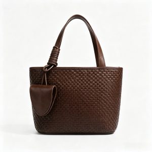 Woven Tote Handbag With Mini Pendant