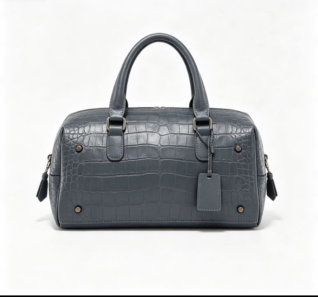 Crocodile Embossed Boston Handbag