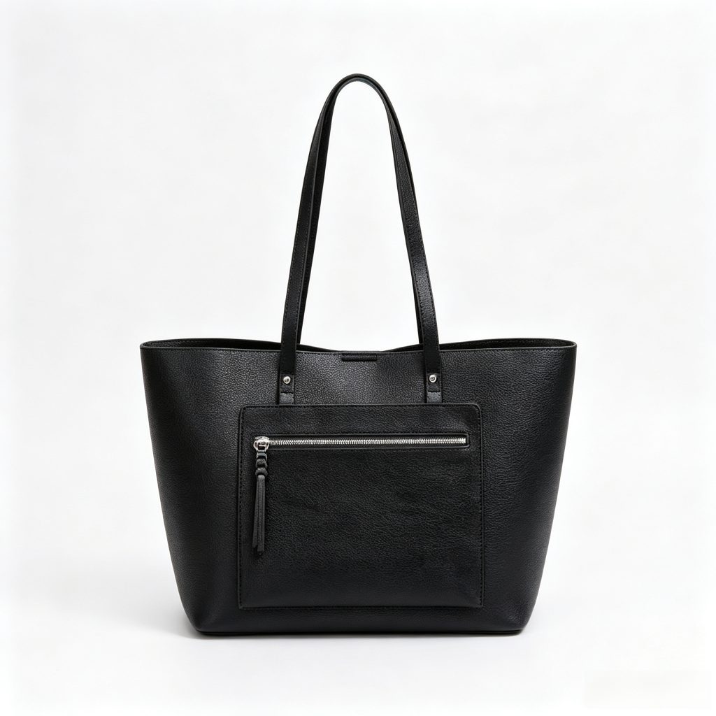 Large Front‑Pocket Leather Tote Bag