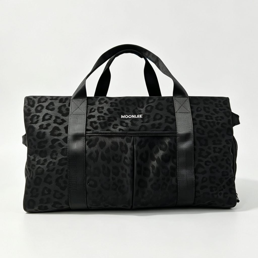 Black Leopard‑Print Travel Duffle Bag