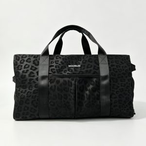 Black Leopard‑Print Travel Duffle Bag